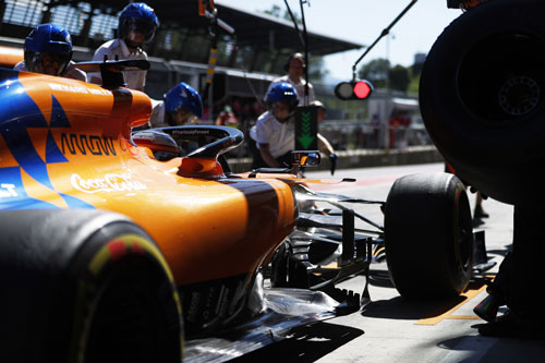 Close-up of a McLaren Formula 1 car during a pit stop